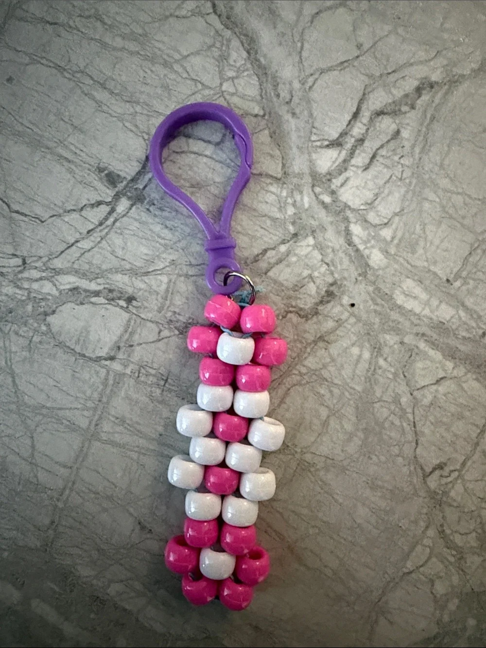 Kids Pink & White Beaded Bracelet, Ring & Keychain Set handmade